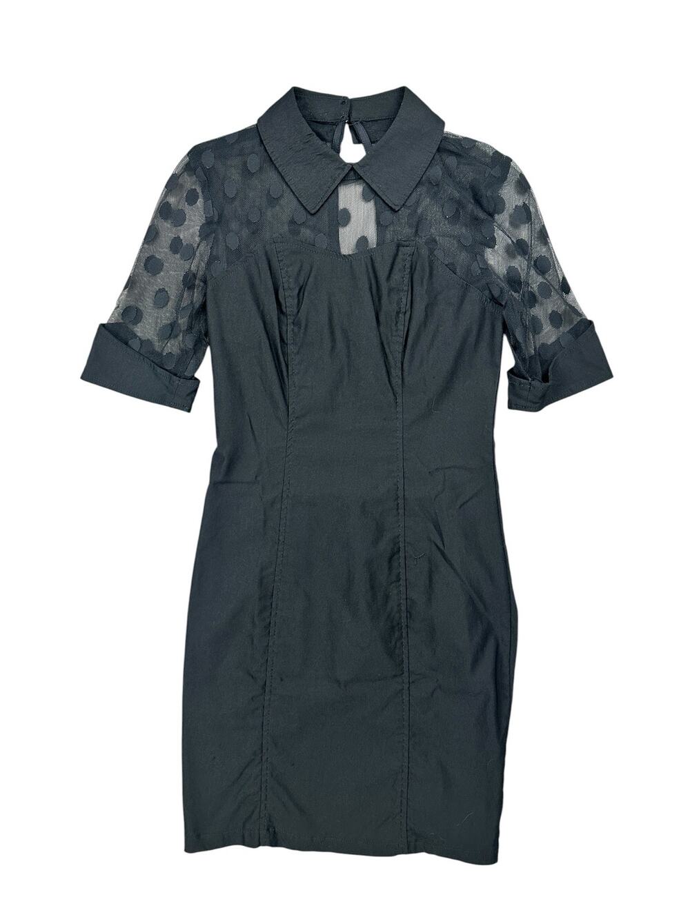 Bella Poque Sheer Top Polka Dot Dress Black — Size Small
